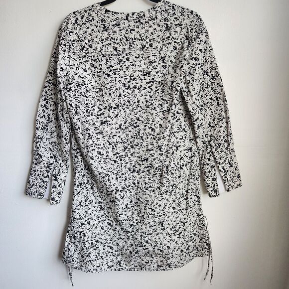 Proenza Schouler Graphic Scribble Print Cotton Shift Dress Button Cuffs Size 6 - Picture 3 of 11